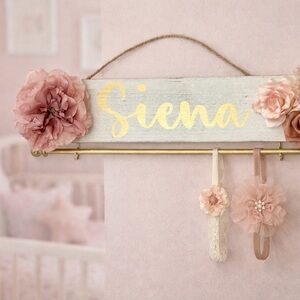 Floral Name Sign with Pink Accents- custom made just provide name! ✨🤍